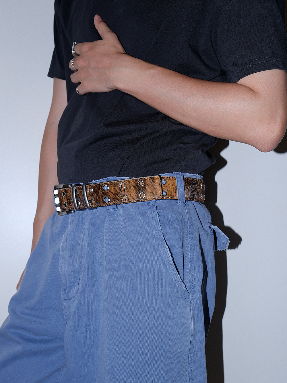 Adjustable No Punch Double Buckle Leather Belt