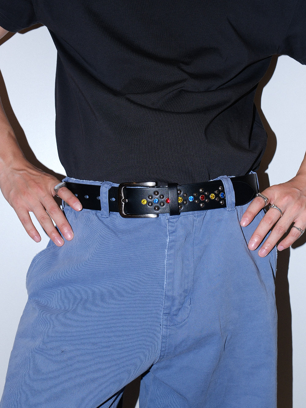 Rhinestone Studded Glossy Leather Belt