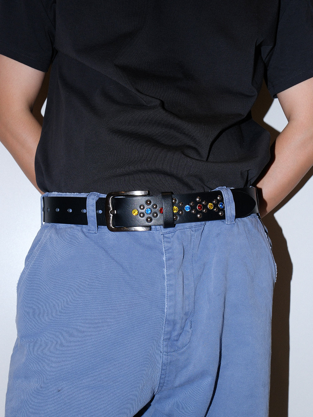 Rhinestone Studded Glossy Leather Belt