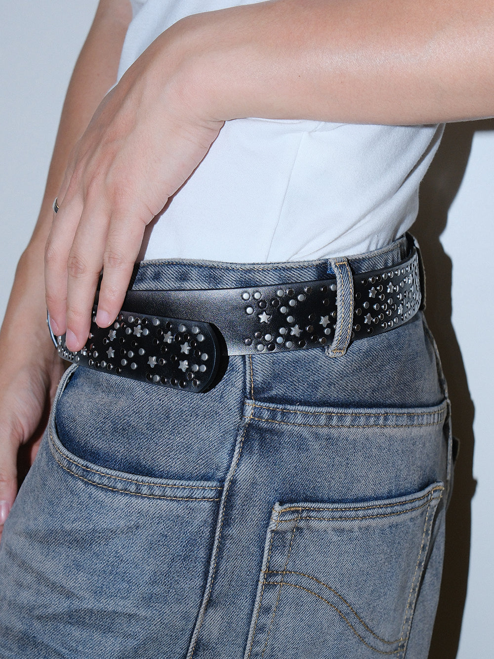 Y2K Distressed Star Stud Metal Pin Buckle Belt