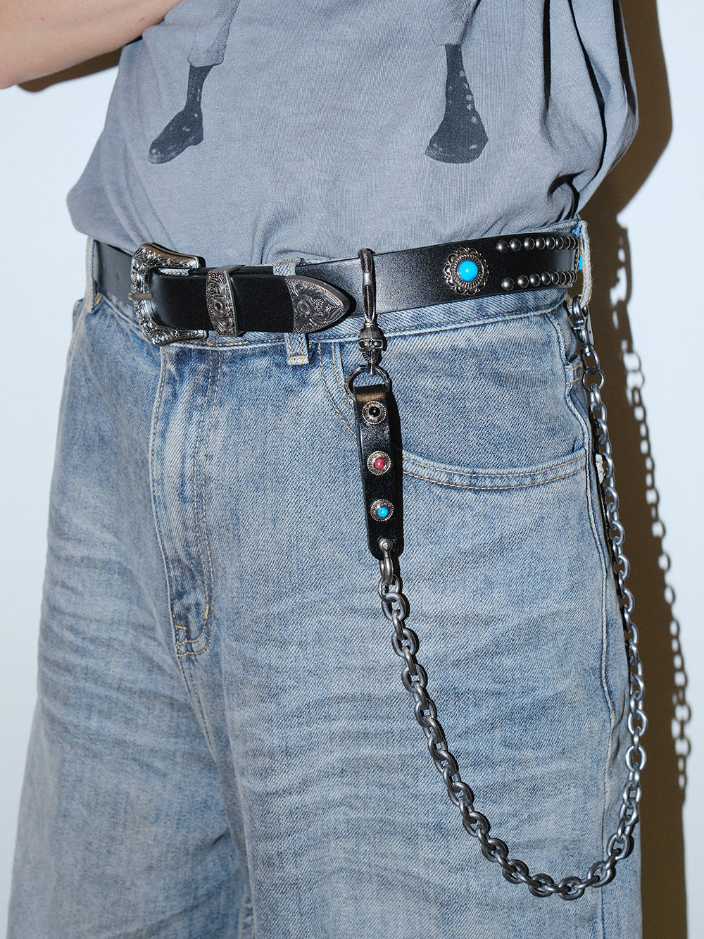 Turquoise Pattern Metal Skull Waist Chain