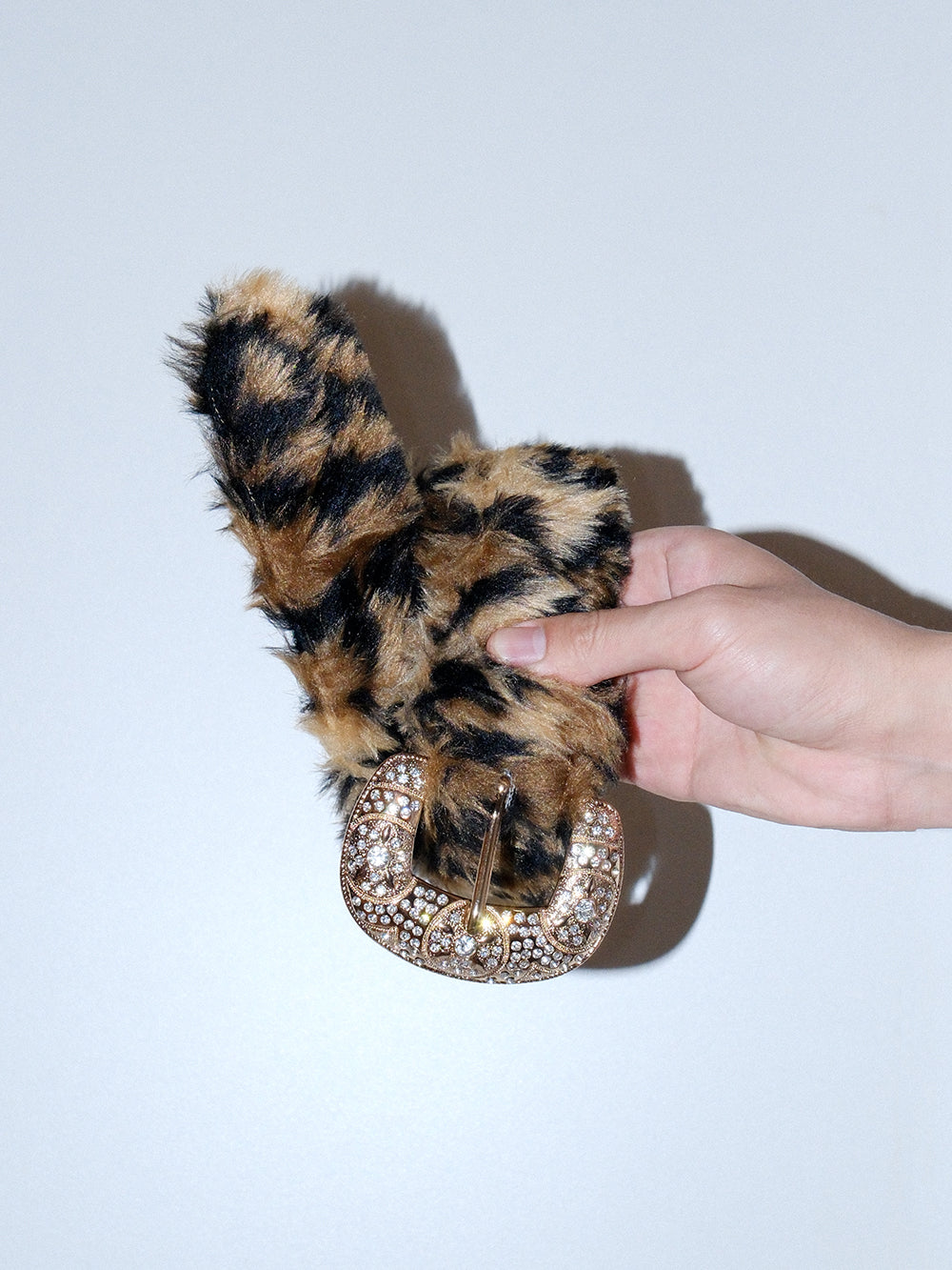 Y2K Retro Faux Fur Leopard Rhinestone Belt