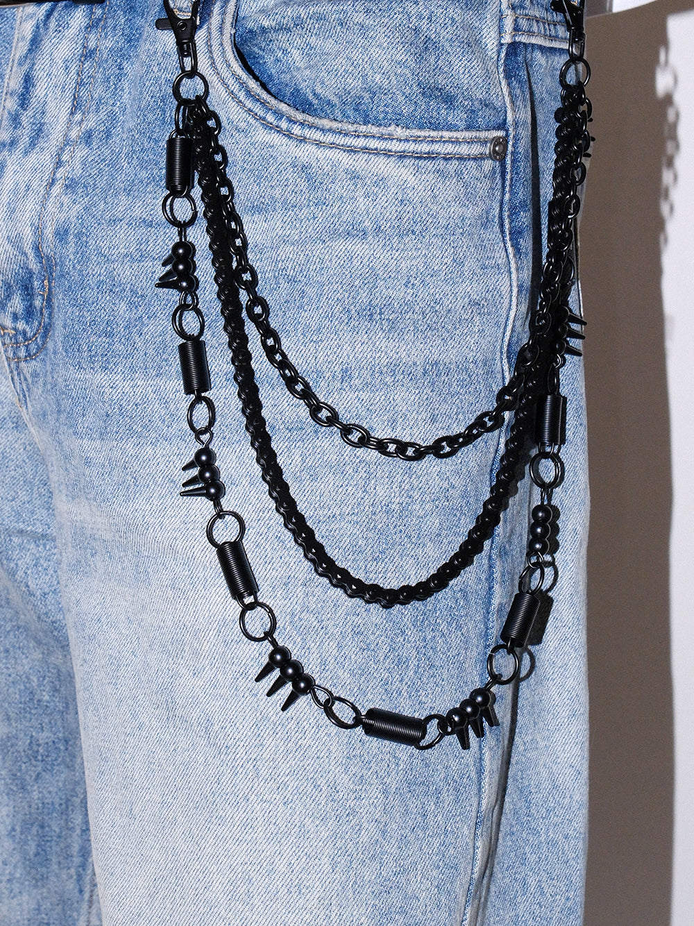 Black Metal Spiked Triple Chain Pants Chain