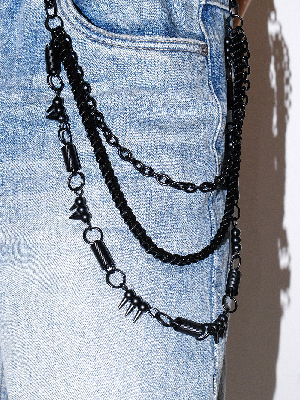 Black Metal Spiked Triple Chain Pants Chain