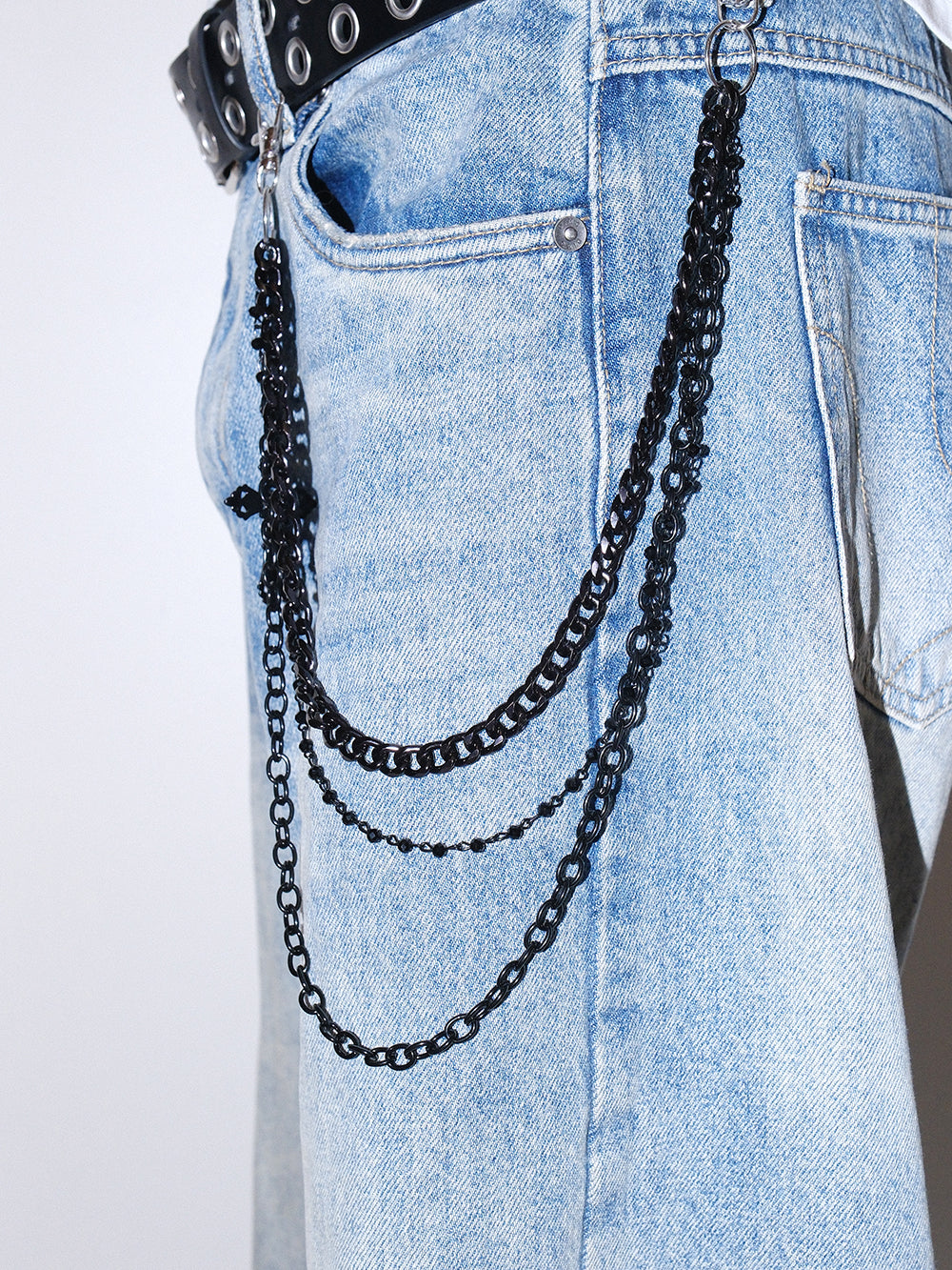 Black Triple Chain Cross Pants Chain