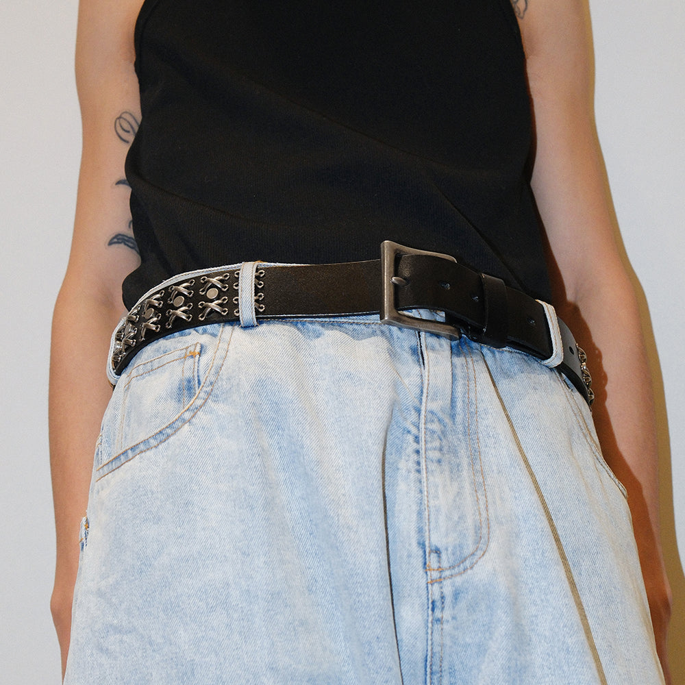 Genuine Leather Thorn Carved Studded Belt