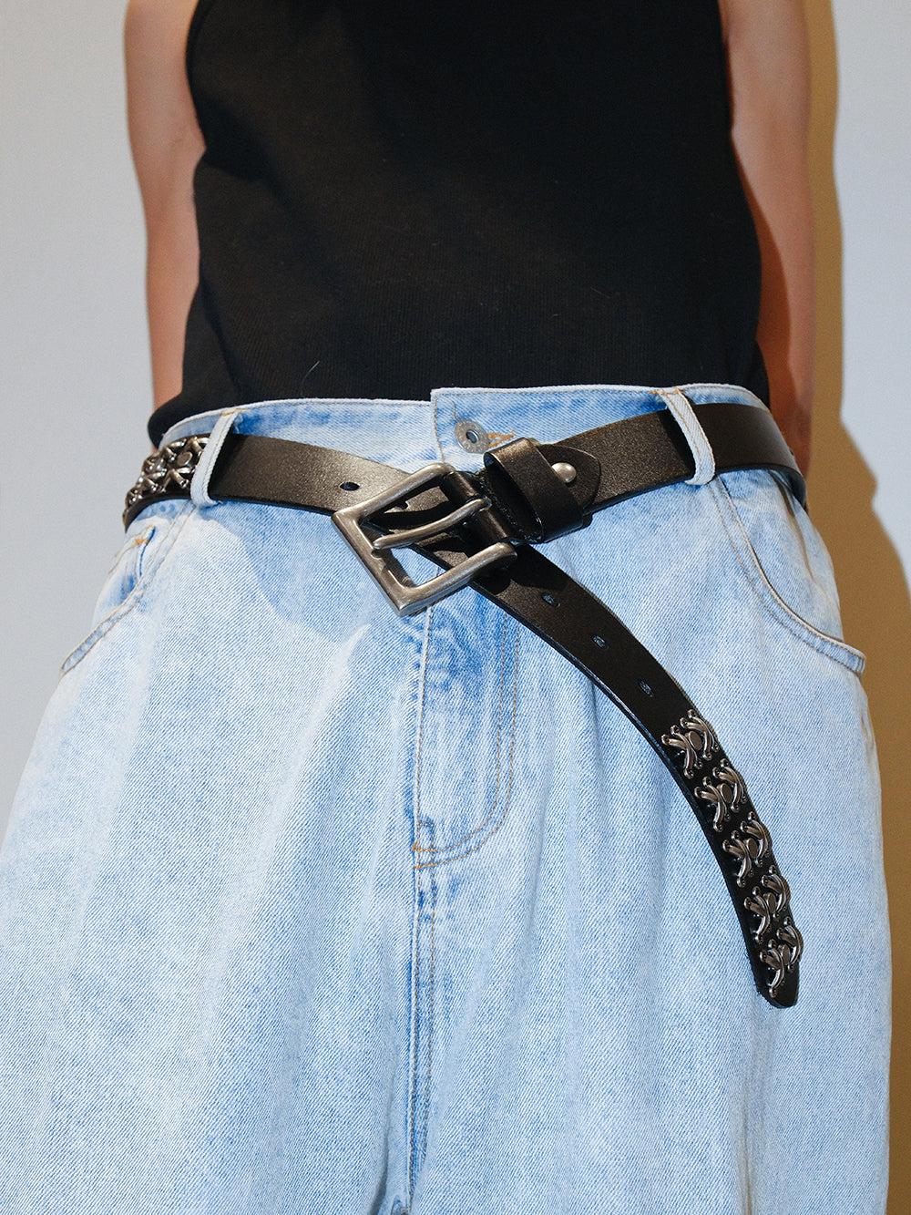 Genuine Leather Thorn Carved Studded Belt