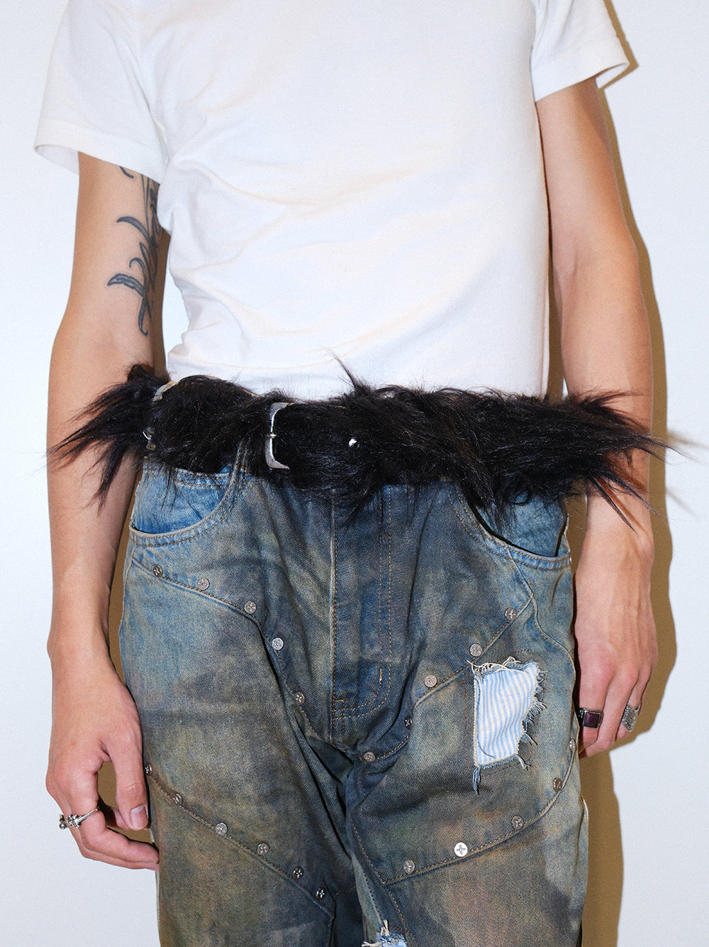 Y2K Long Hair Fur Leather Fashion Belt