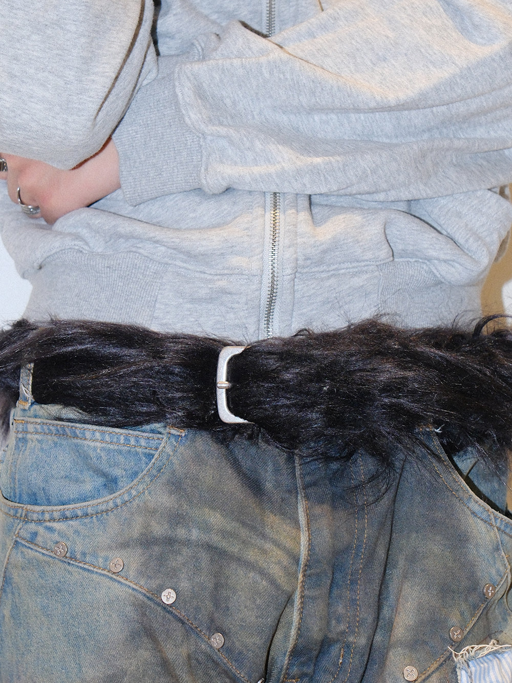 Y2K Long Hair Fur Leather Fashion Belt