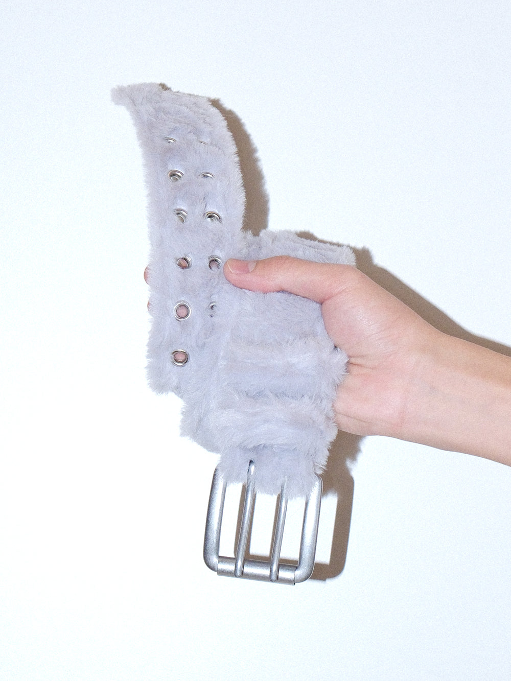 Y2K Long Hair Fur Leather Studded Belt
