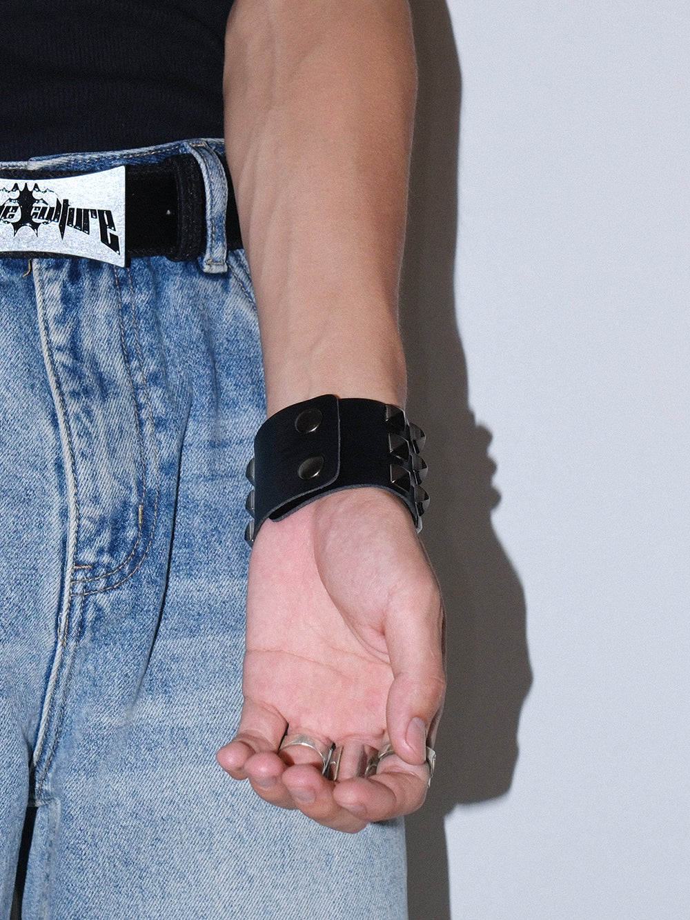 Y2K Punk Wide Studded Cuff Bracelet