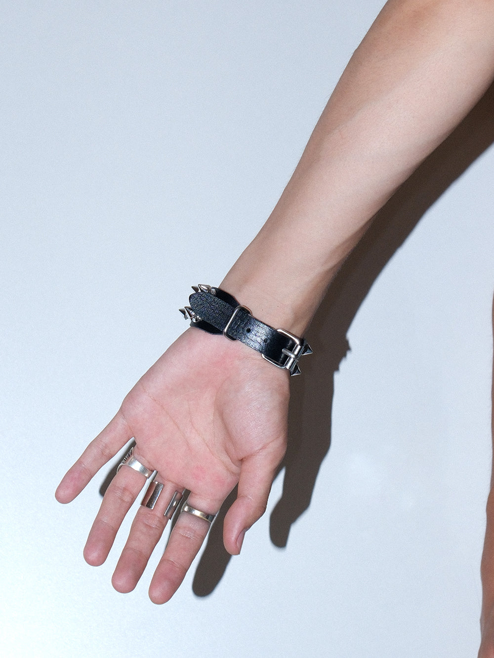 Black Double Row Spiked Punk Rock Bracelet
