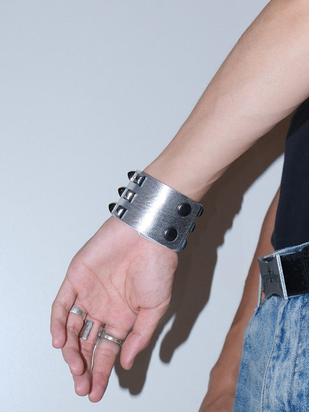 Y2K Punk Wide Studded Cuff Bracelet