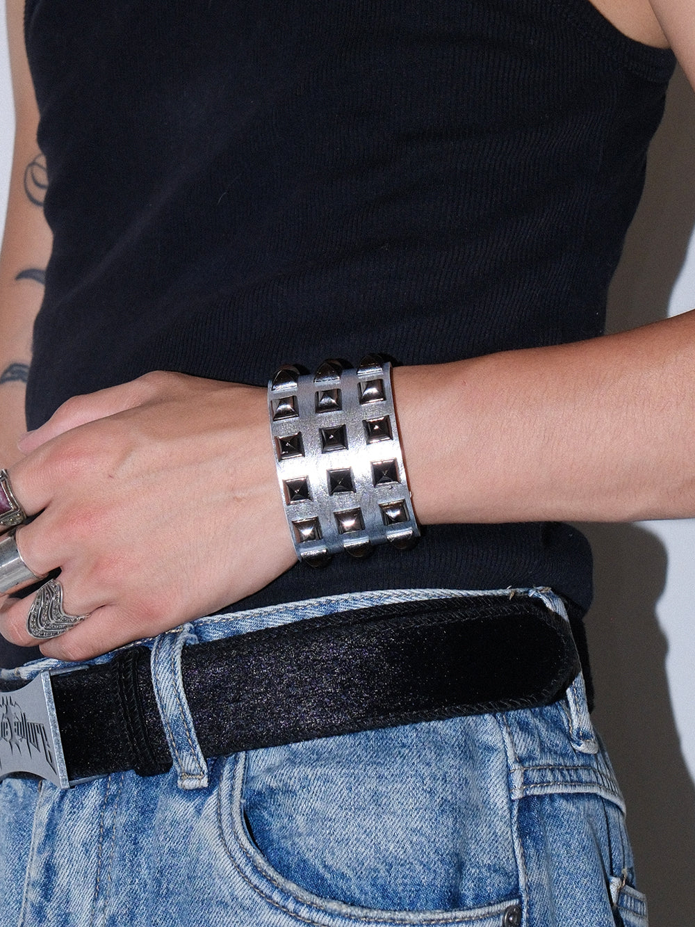 Y2K Punk Wide Studded Cuff Bracelet