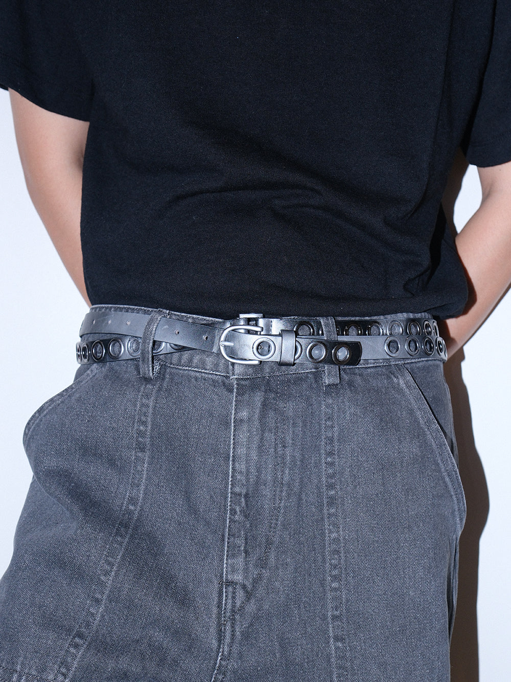 Silver Eyelet Extra Long Double Wrap Slim Belt