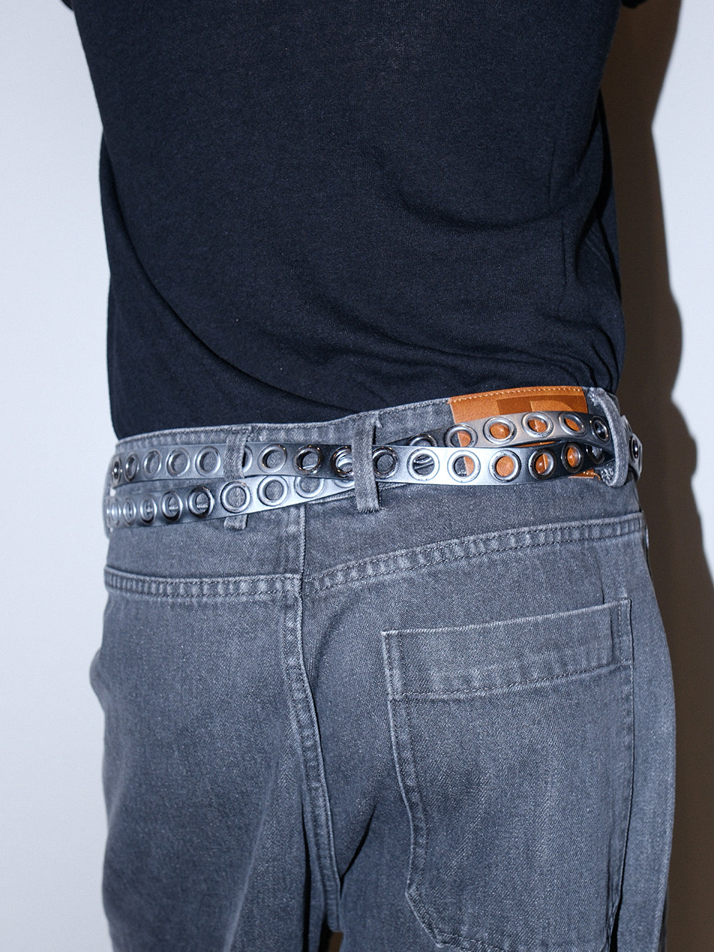 Silver Eyelet Extra Long Double Wrap Slim Belt