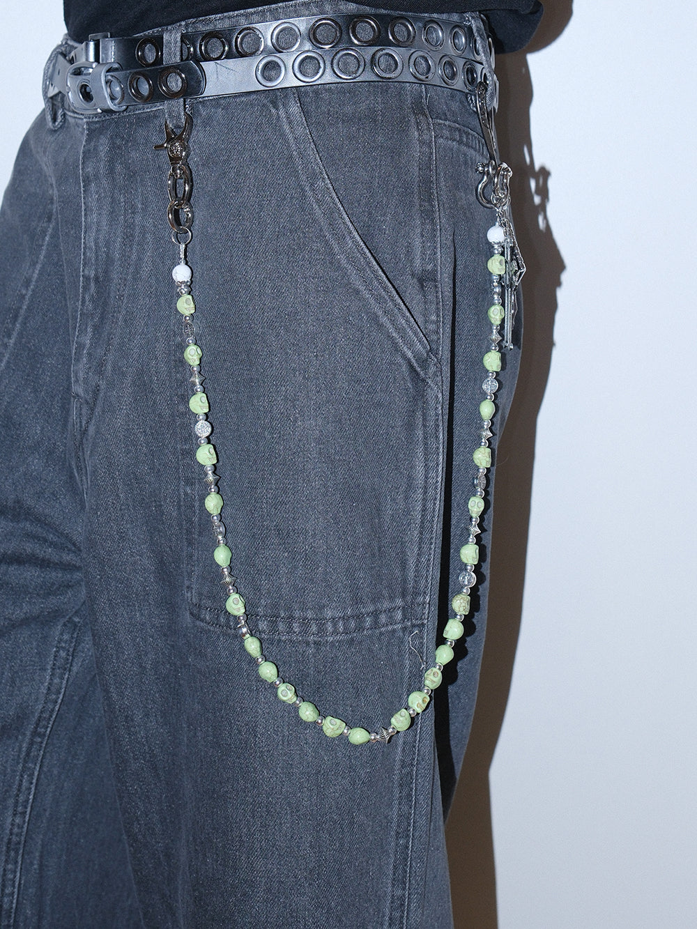 Gothic Green Skull Cross Turquoise Pendant Chain