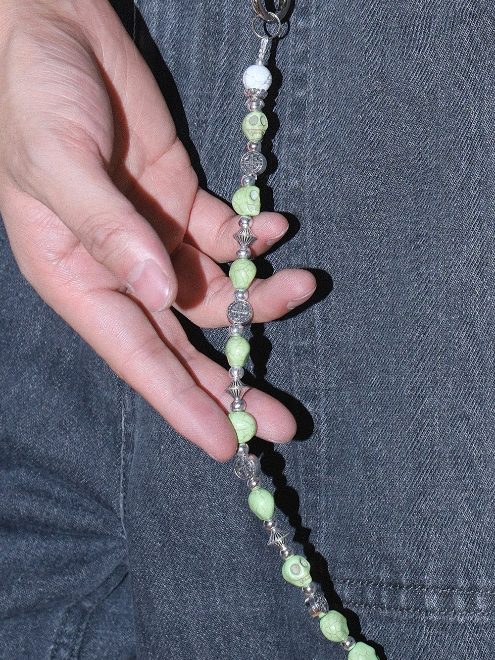 Gothic Green Skull Cross Turquoise Pendant Chain