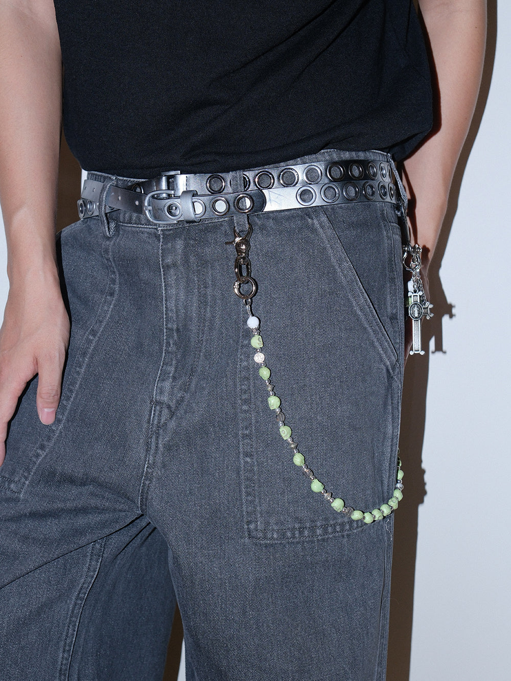 Gothic Green Skull Cross Turquoise Pendant Chain
