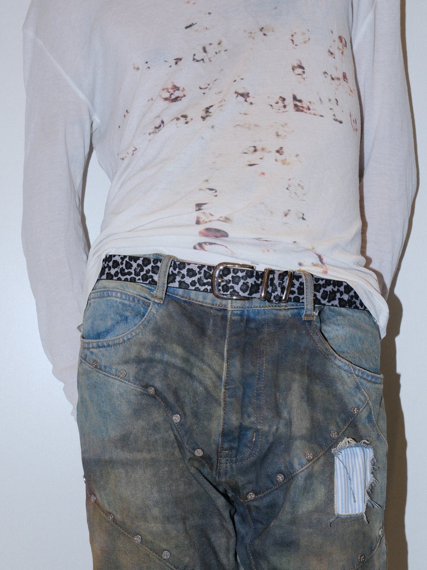 Leopard Print Skinny Black White Belt