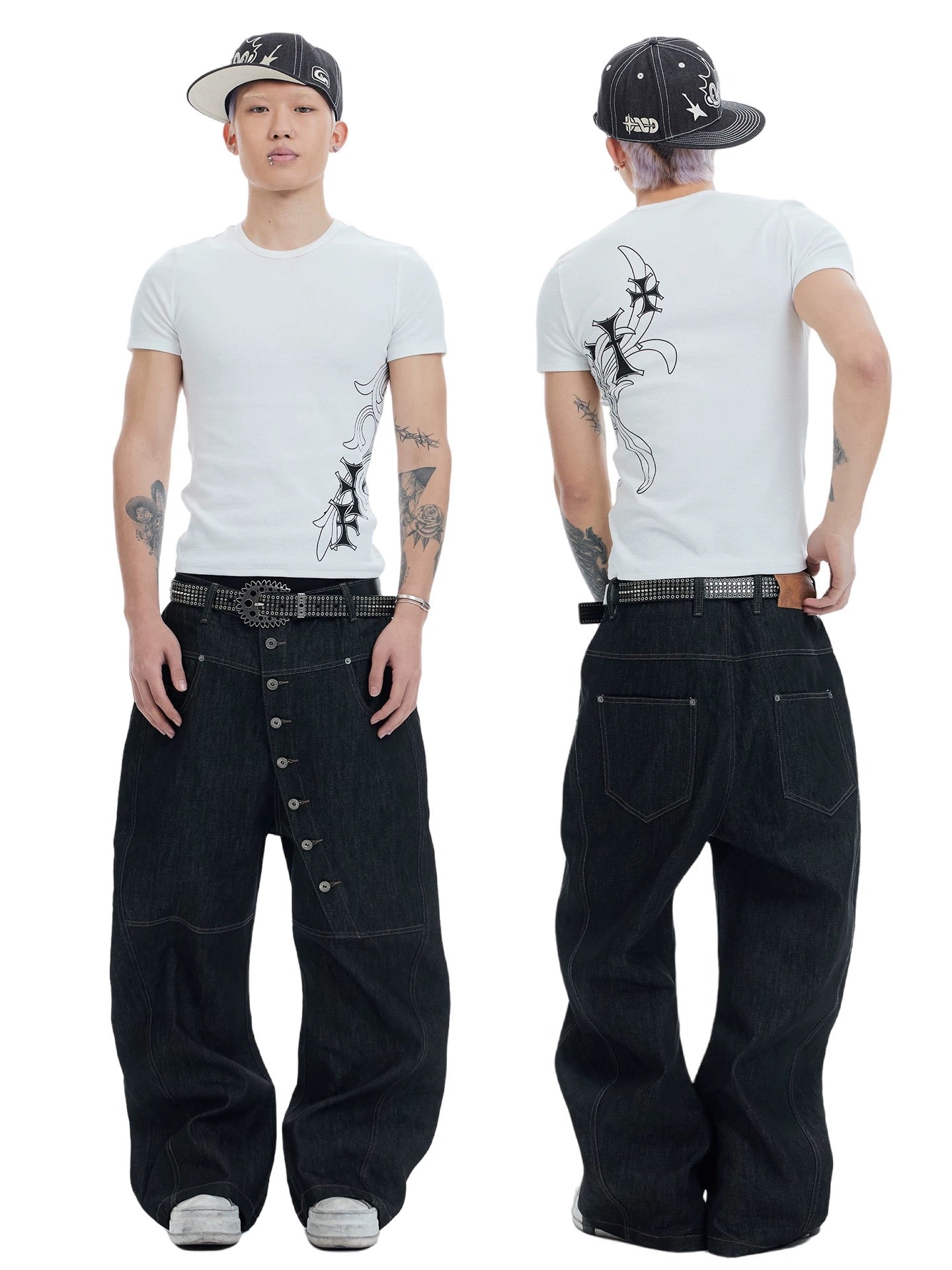 Curved Blade Cut Raw Denim Jeans
