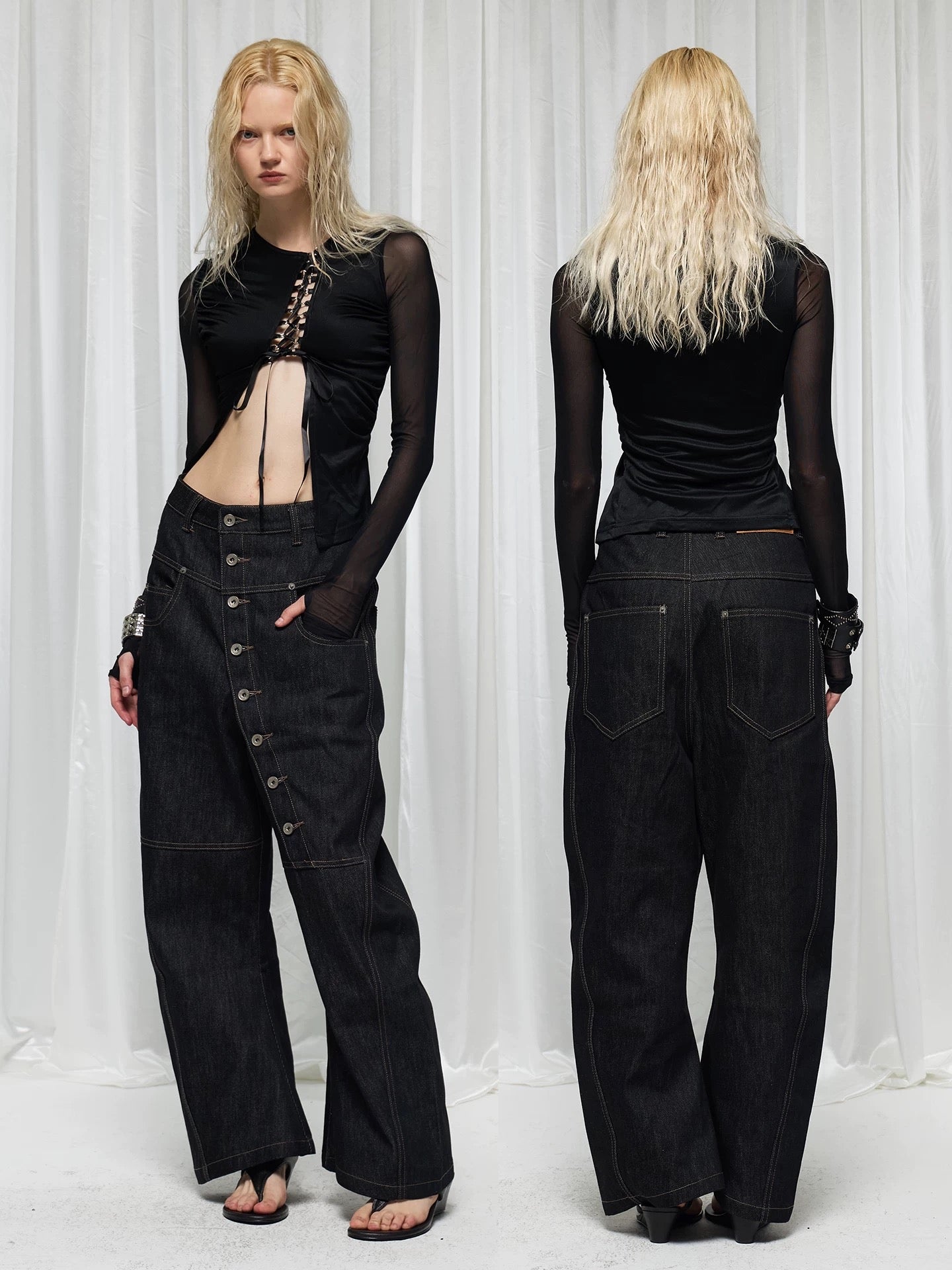 Curved Blade Cut Raw Denim Jeans