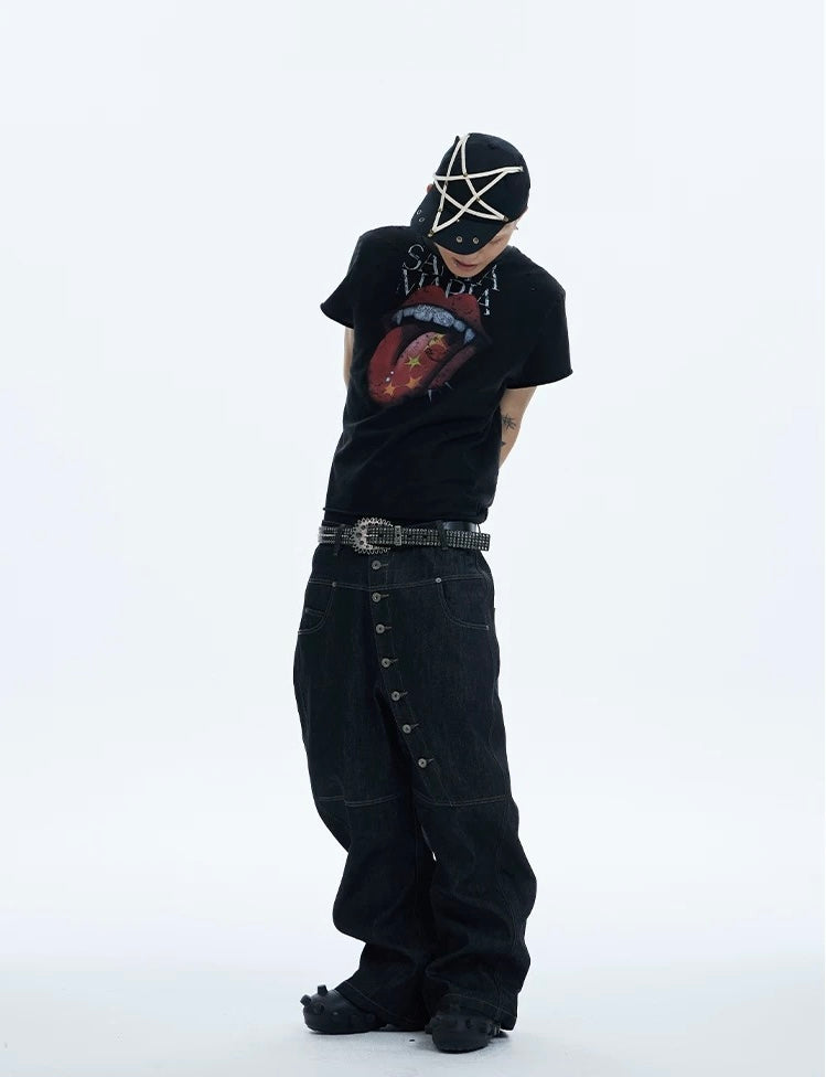 Curved Blade Cut Raw Denim Jeans