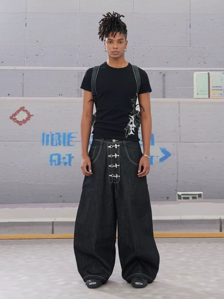 Airplane Buckle Loose Fit Denim Jeans