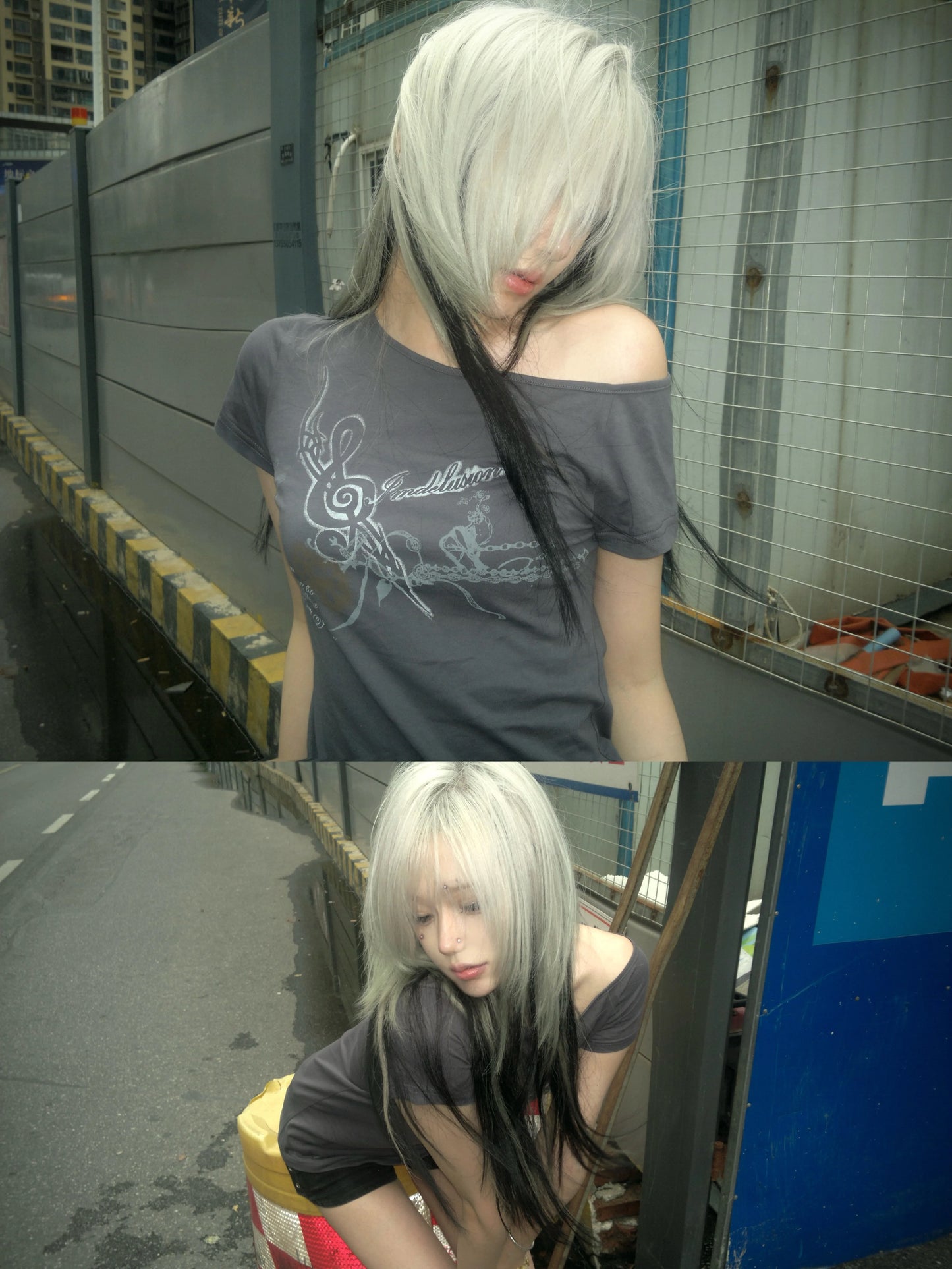 Cotton Off Shoulder Slim Fit Punk Print T-Shirt