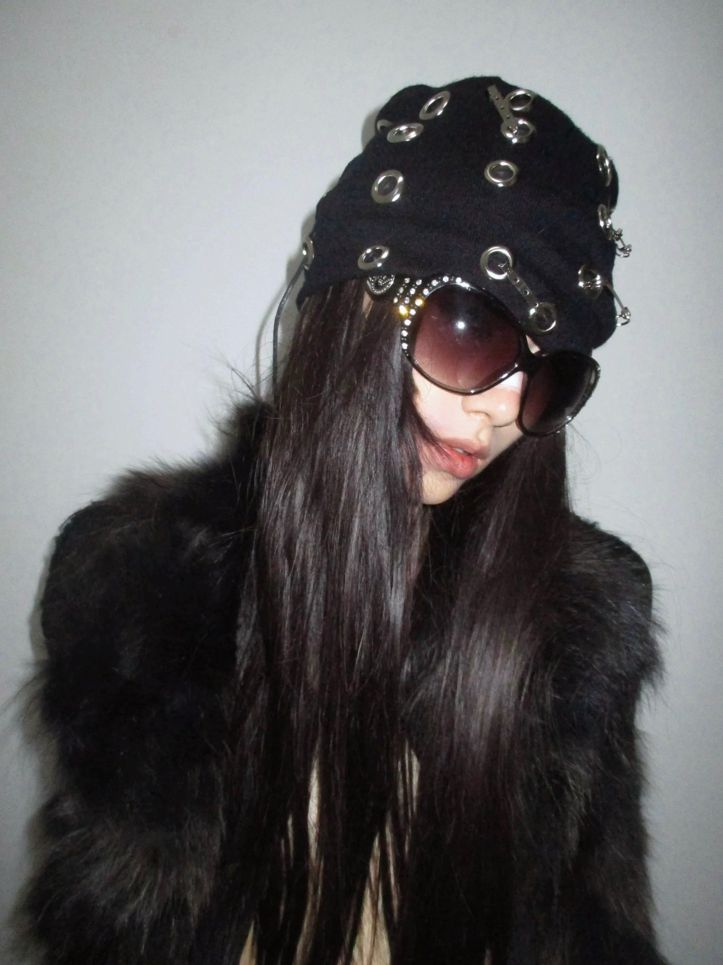 Heavy Metal Ring Safety Pin Punk Beanie