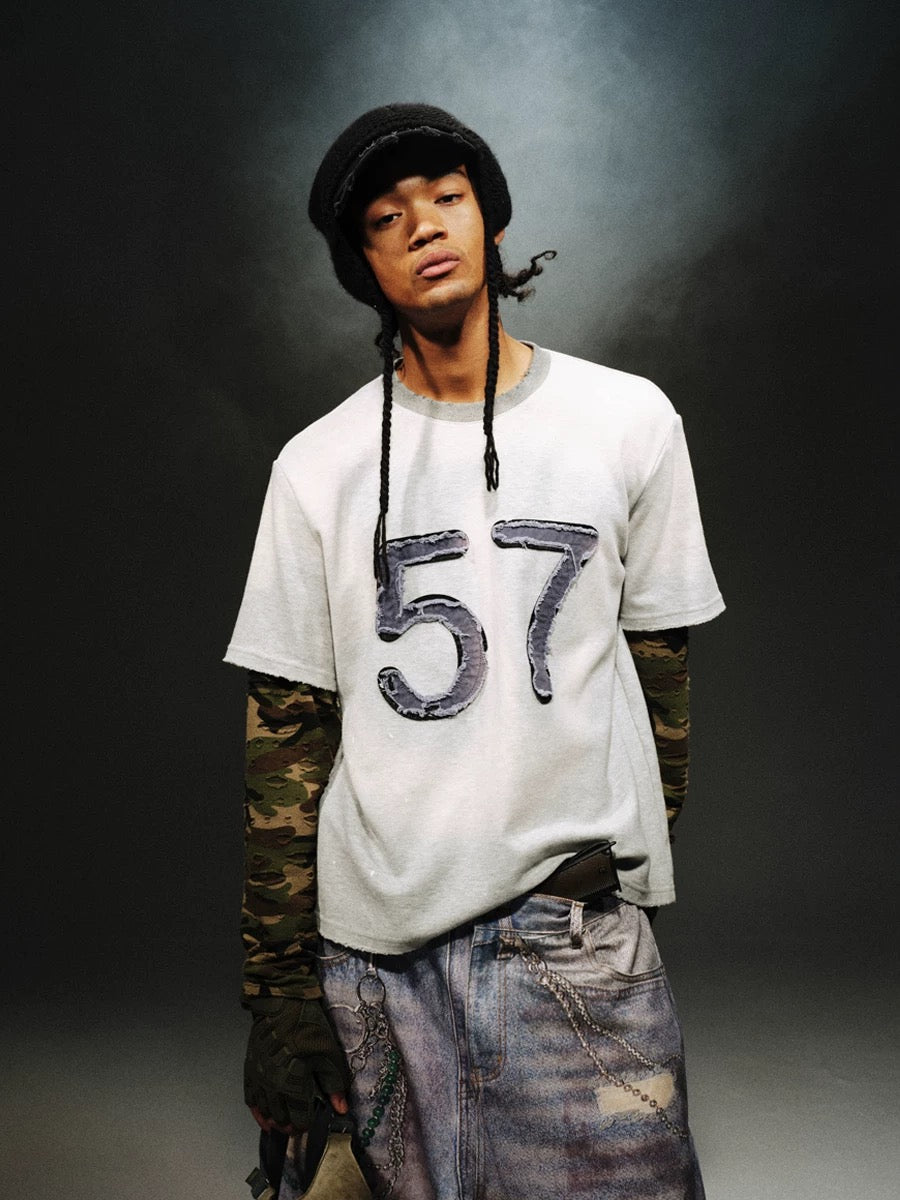Retro Camouflage Patch Destroyed Layered Shirt