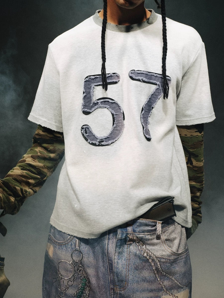 Retro Camouflage Patch Destroyed Layered Shirt