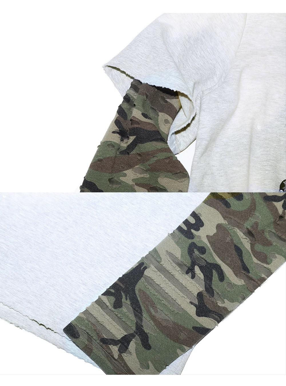Retro Camouflage Patch Destroyed Layered Shirt