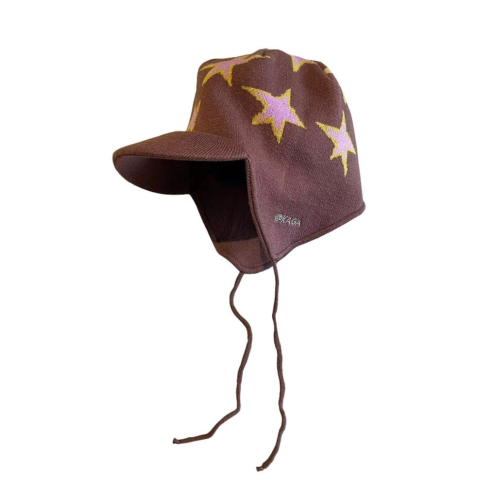 Unisex Short Brim Earflap Knit Beanie