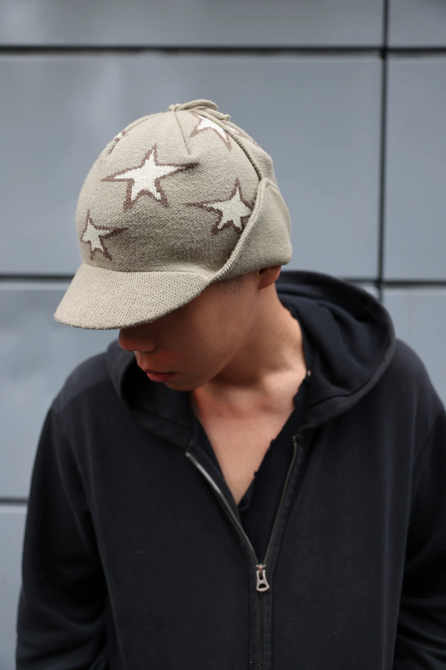 Unisex Short Brim Earflap Knit Beanie
