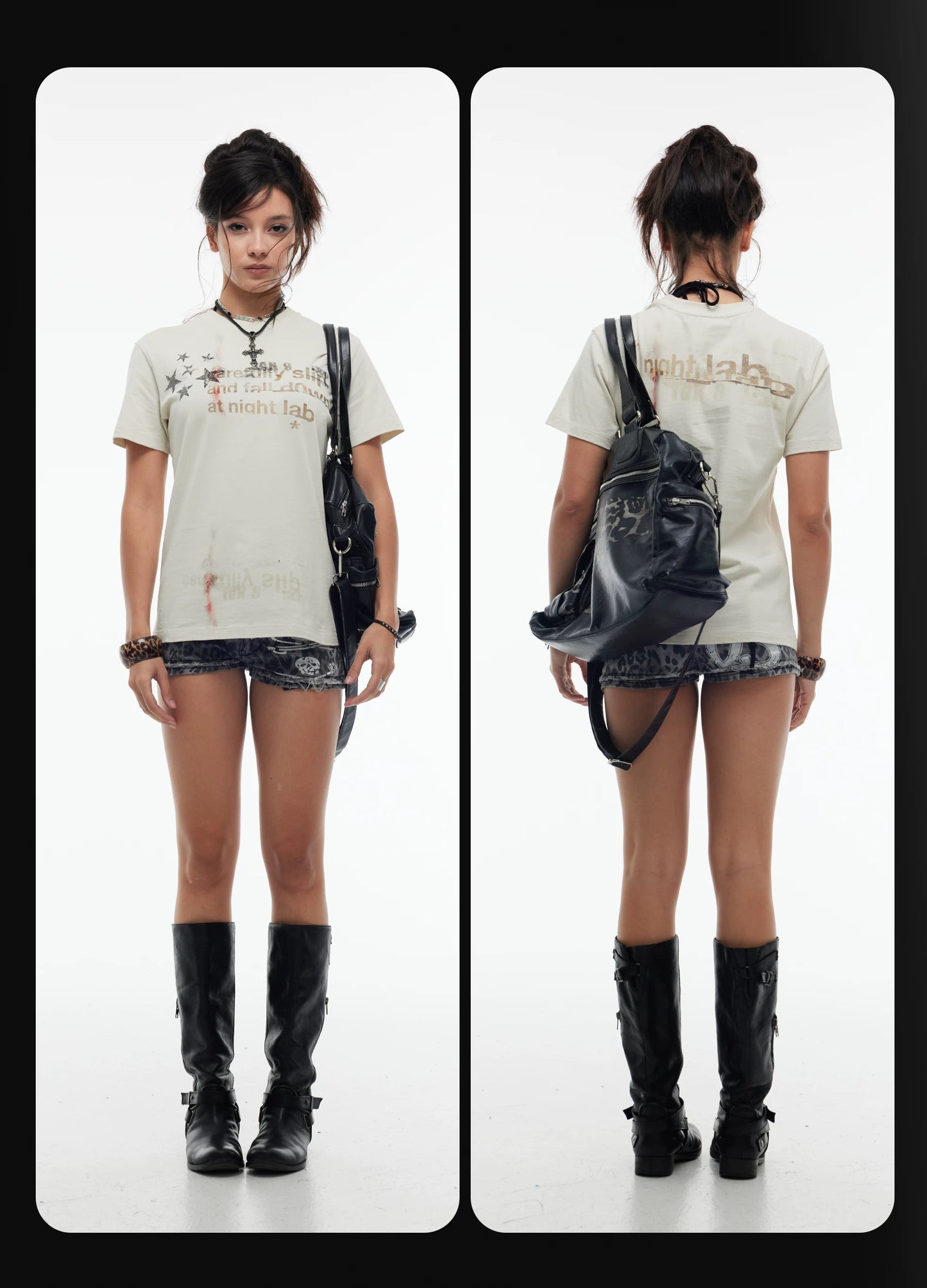 Distorted Star White Print Apricot T-Shirt