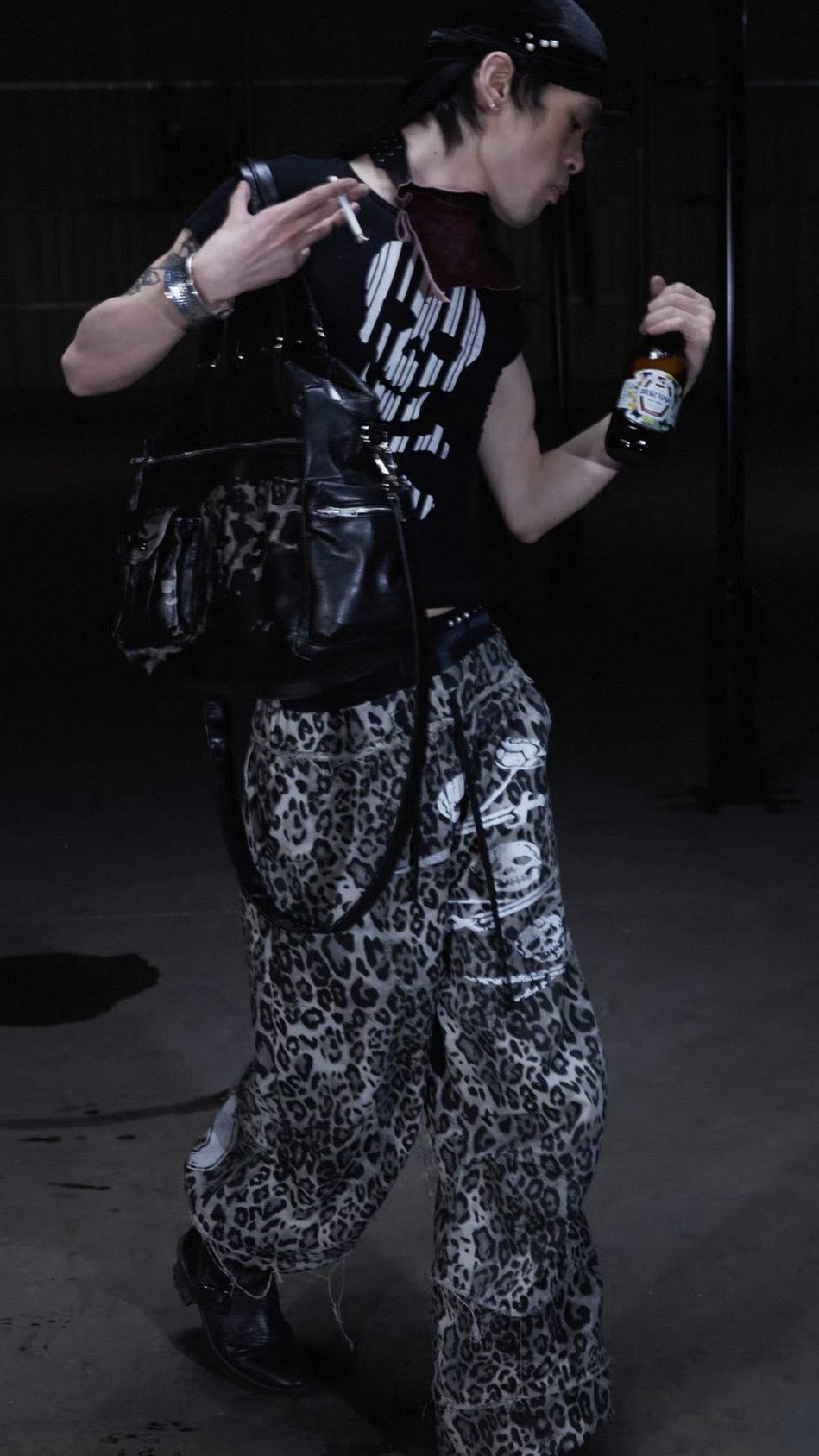 Unisex Leopard Print Pleated Cargo Pants