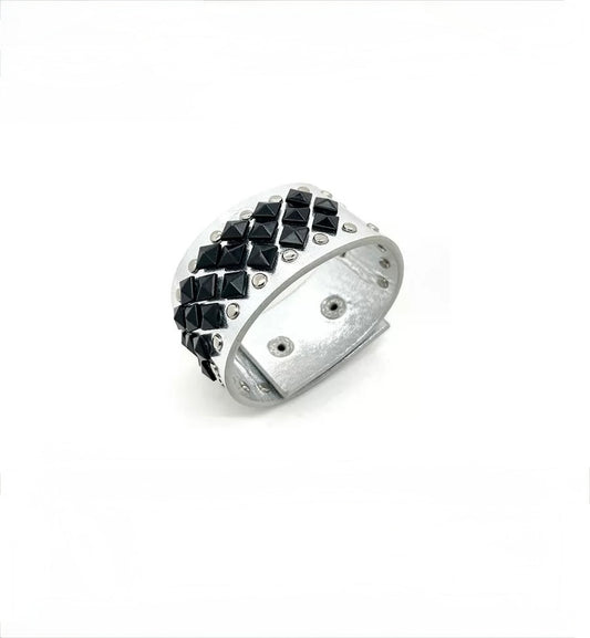 Y2K Gold Silver Studded Leather Bracelet