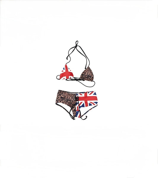 Leopard Print Union Jack Splicing Bikini Set