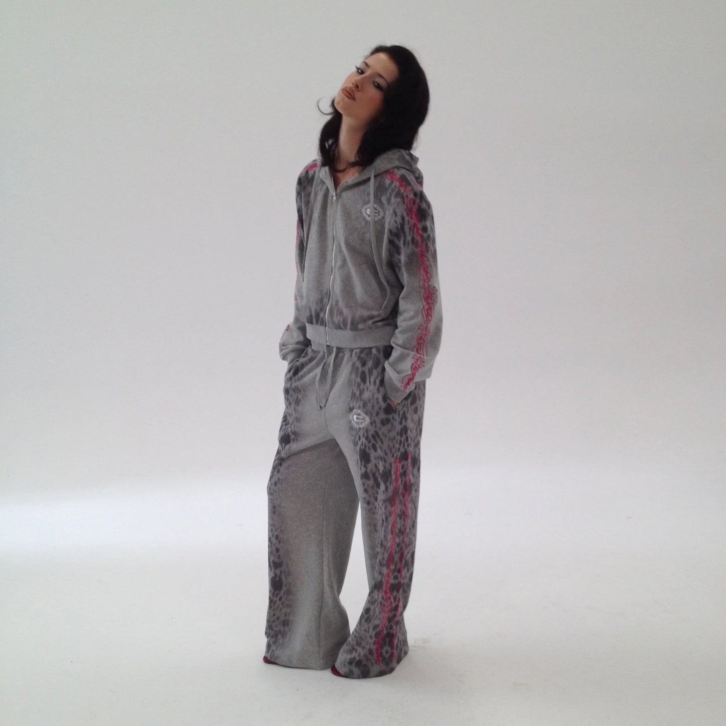 C Logo Leopard Print Star Embroidery Sweatpants