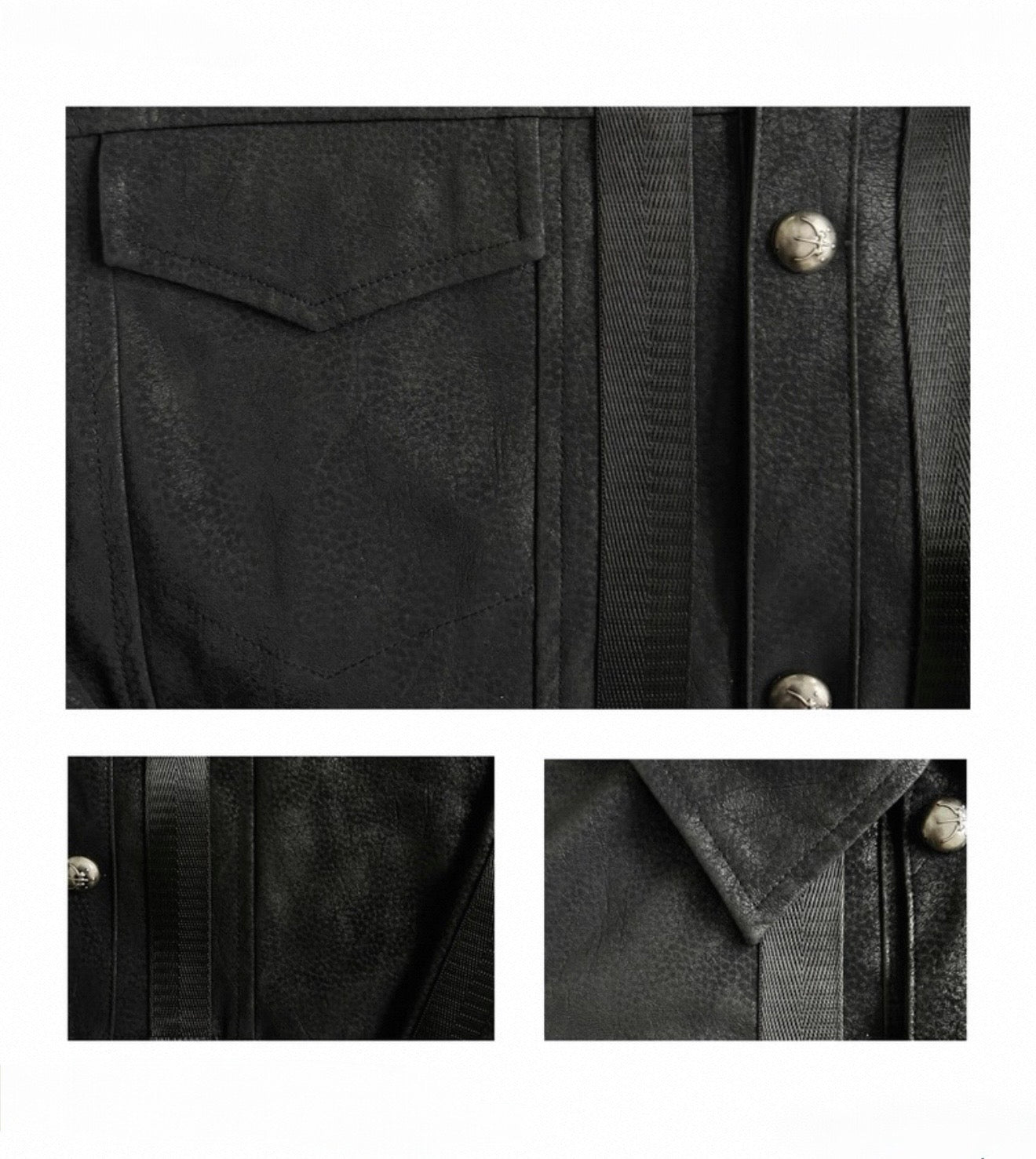 Vein Texture Silver Black Cropped Leather Jacket