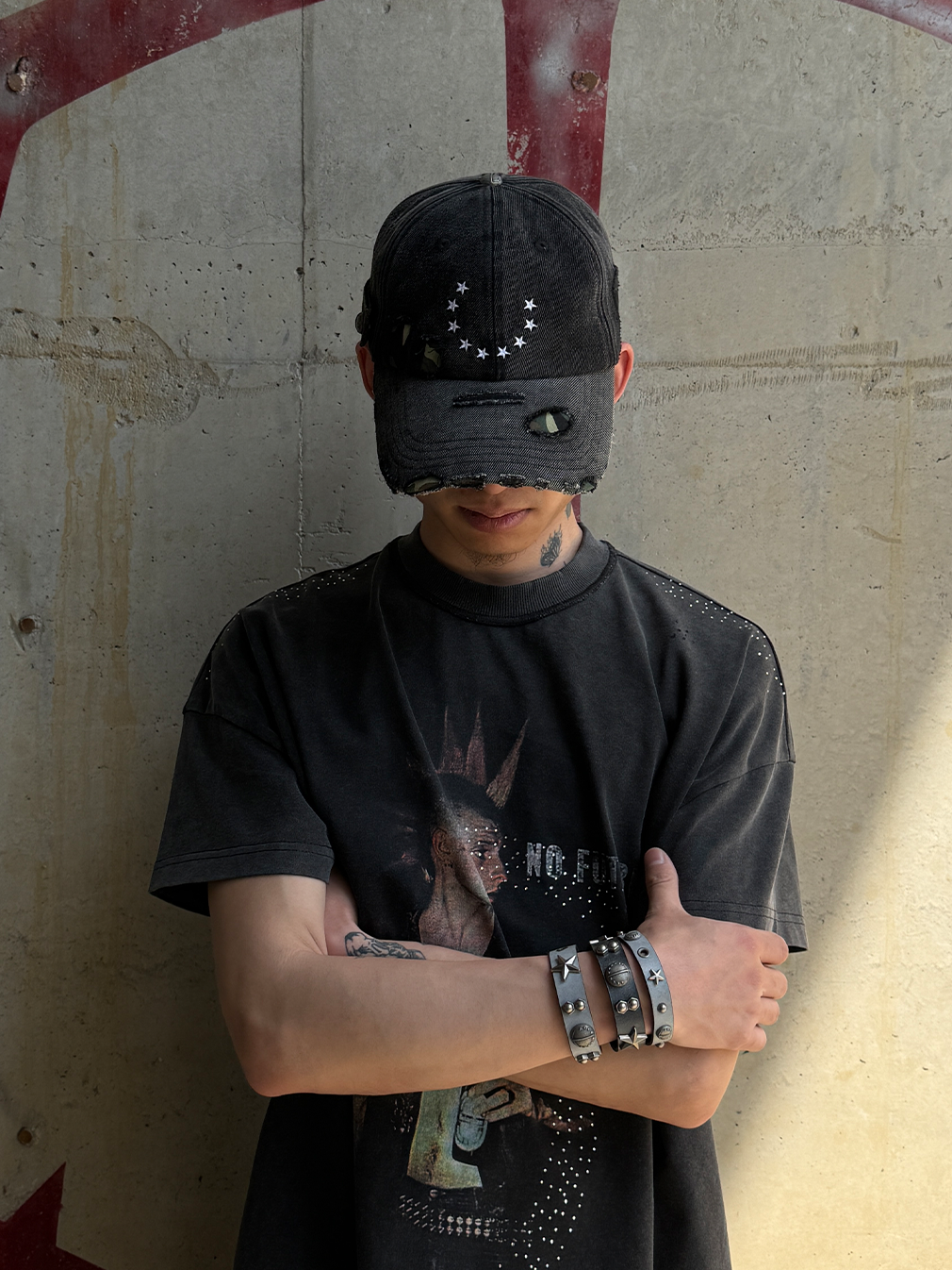 Ninestar Washed Vintage Blue Black Camo Cap