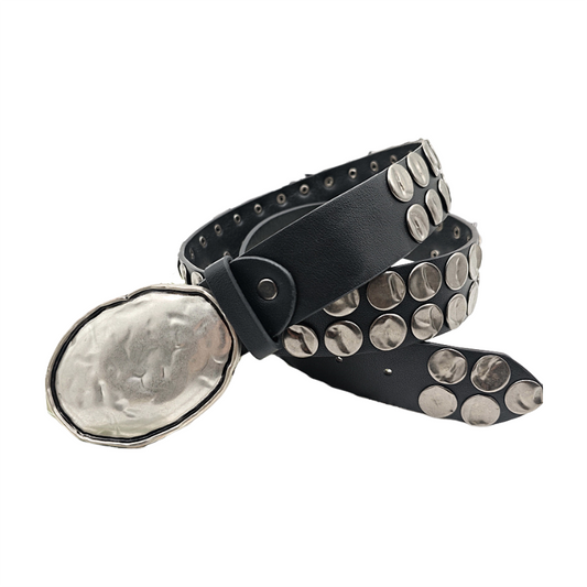 Retro Oval Buckle Round Studded Belt