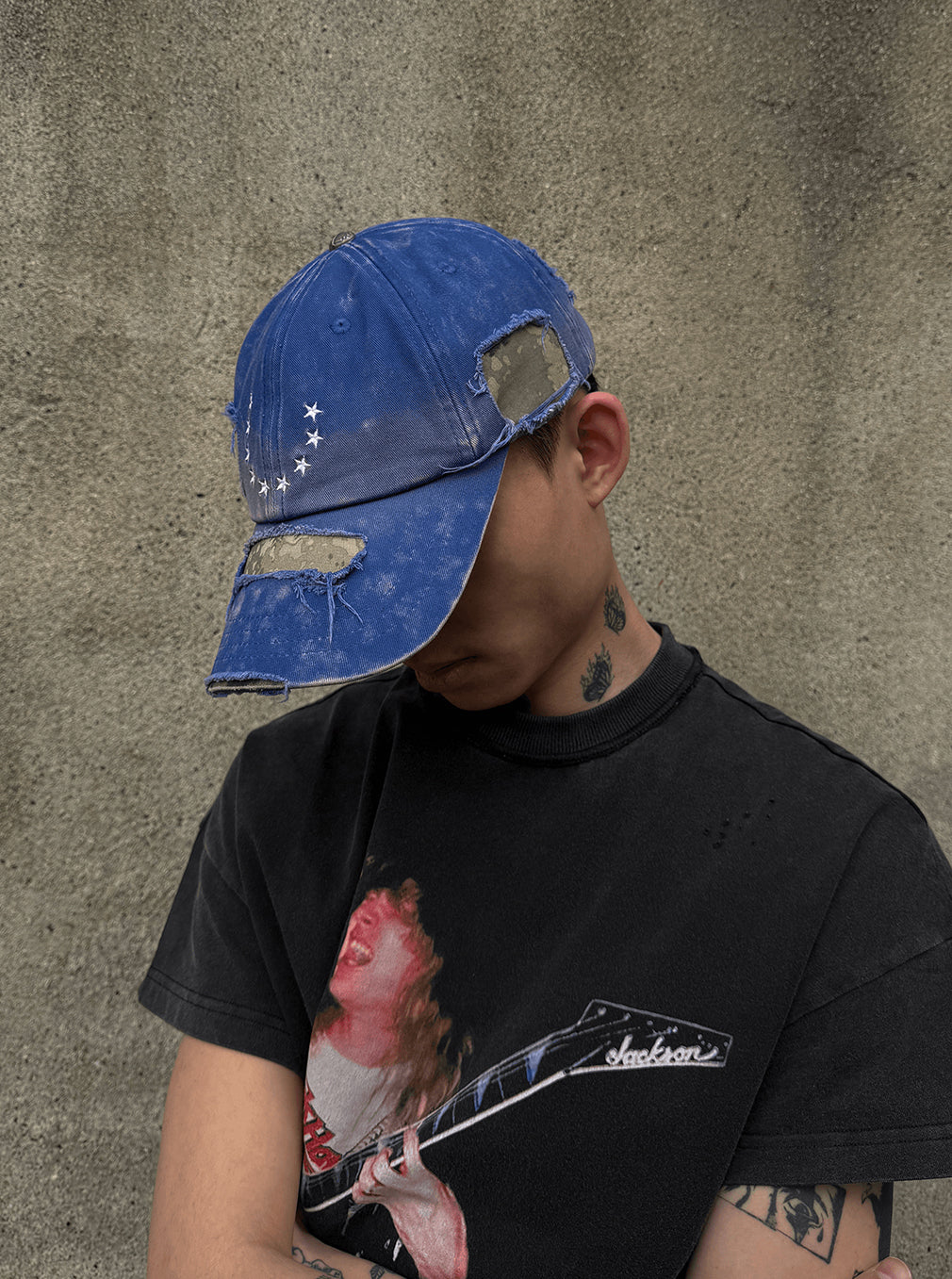 Ninestar Washed Vintage Blue Black Camo Cap
