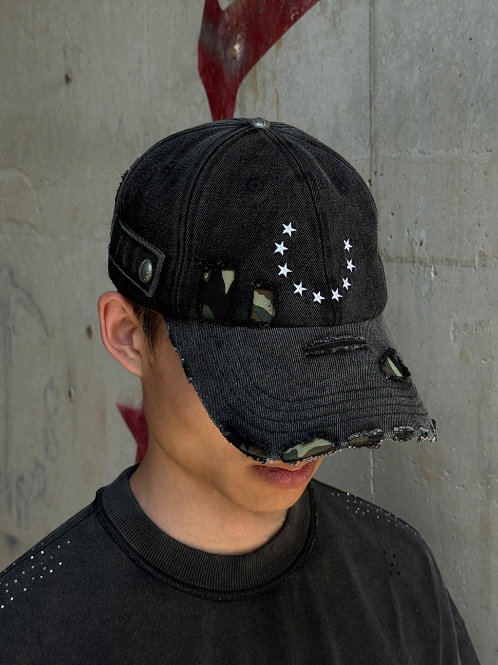Ninestar Washed Vintage Blue Black Camo Cap