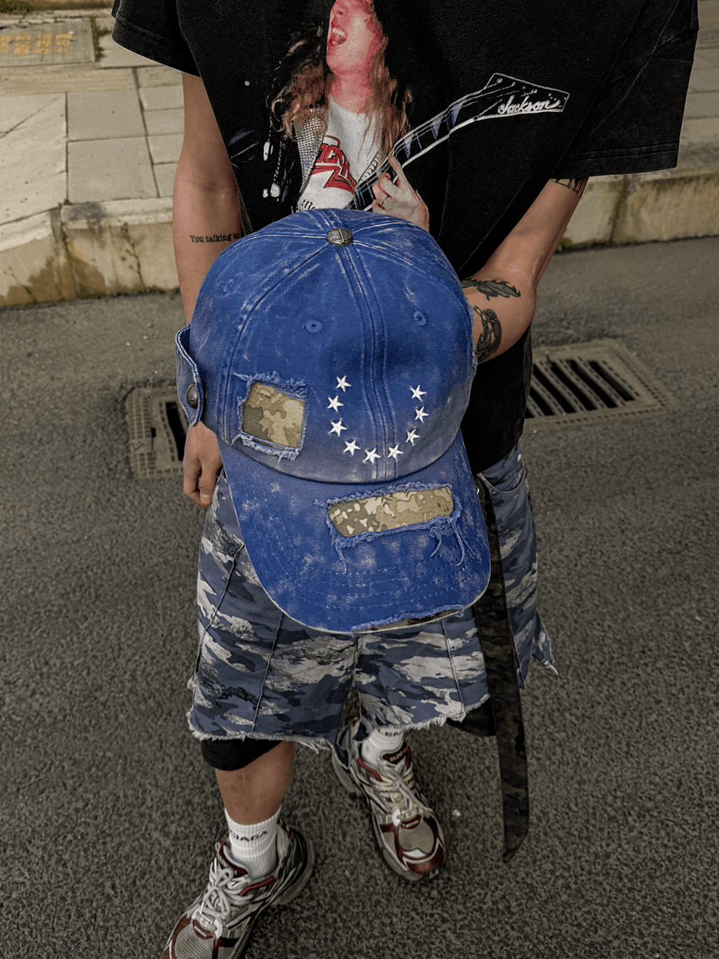 Ninestar Washed Vintage Blue Black Camo Cap