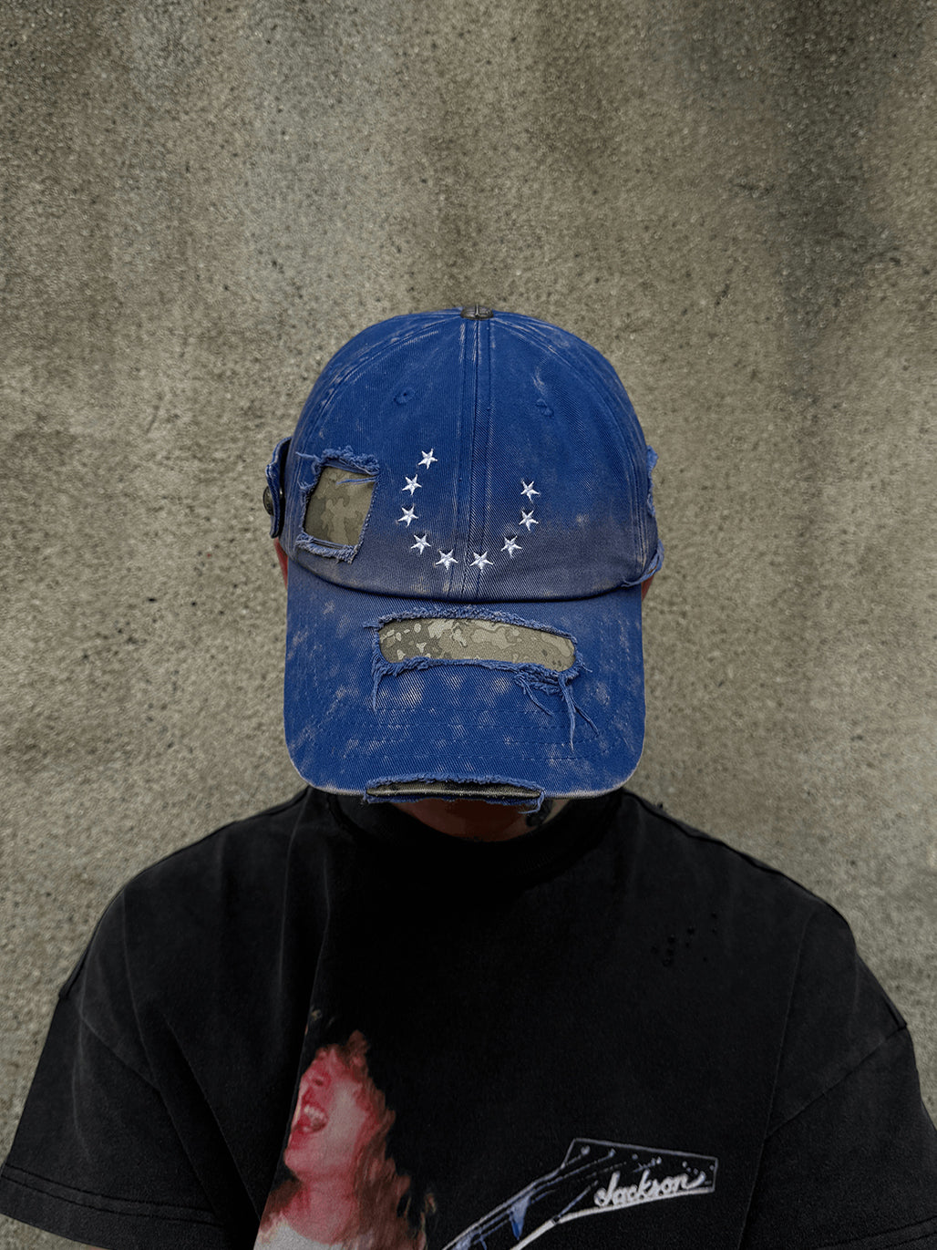 Ninestar Washed Vintage Blue Black Camo Cap