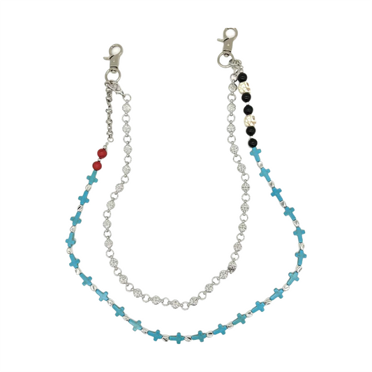 Blue Skull Cross Studded Pants Chain