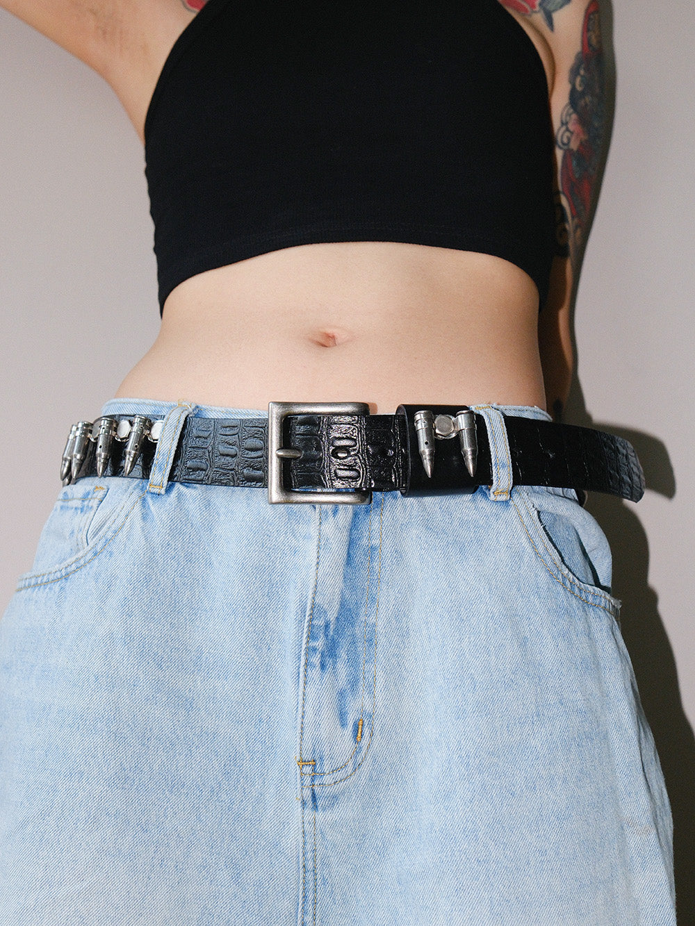 Western Cowboy Bullet Studded Leather Belt