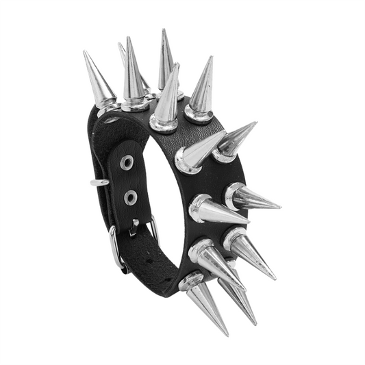 Black Double Row Spiked Punk Rock Bracelet